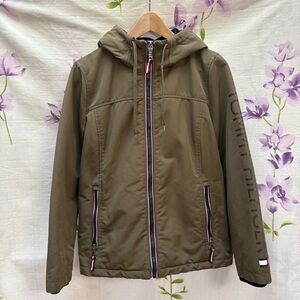 Tommy Hilfiger Green Waterproof Hooded Fleece Lined Zipper Pockets Logo Jacket